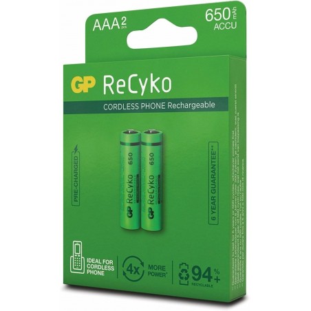 PILES RECHARGEABLES AAA GP RECYKO 650mAh - PACK DE 2
