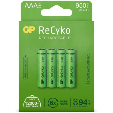 PILES RECHARGEABLES AAA GP RECYKO 950mAh - PACK DE
