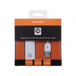 Adapateur USB2.0 mâle/RJ45 femelle D2  blanc - compatible 10/100Mbps